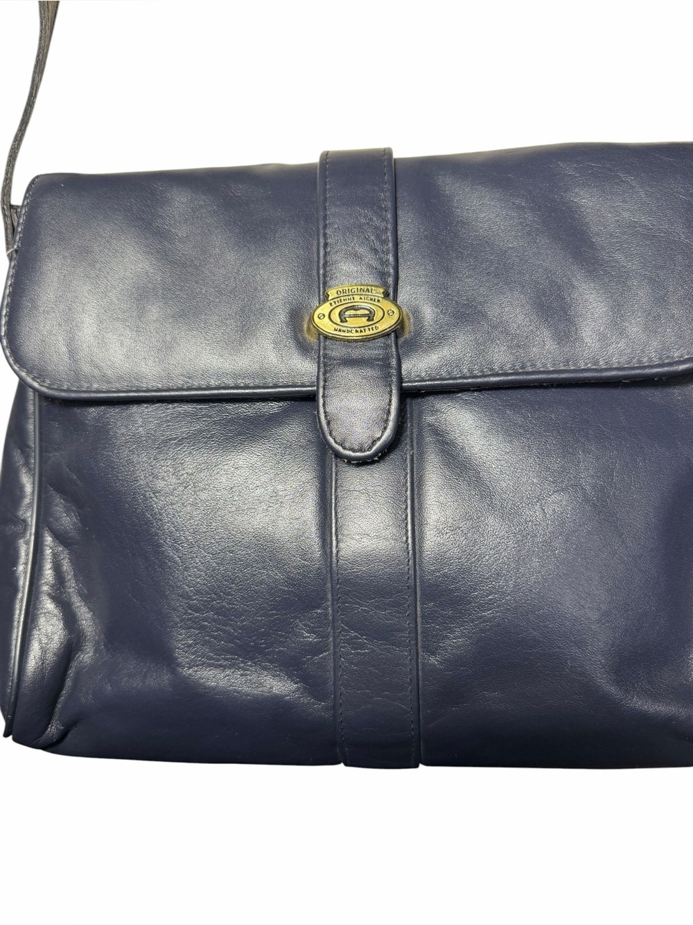 Etienne Aigner Vintage 80s Y2K Bag genuine Leather Navy Shoulder Handbag EUC - Picture 4 of 15